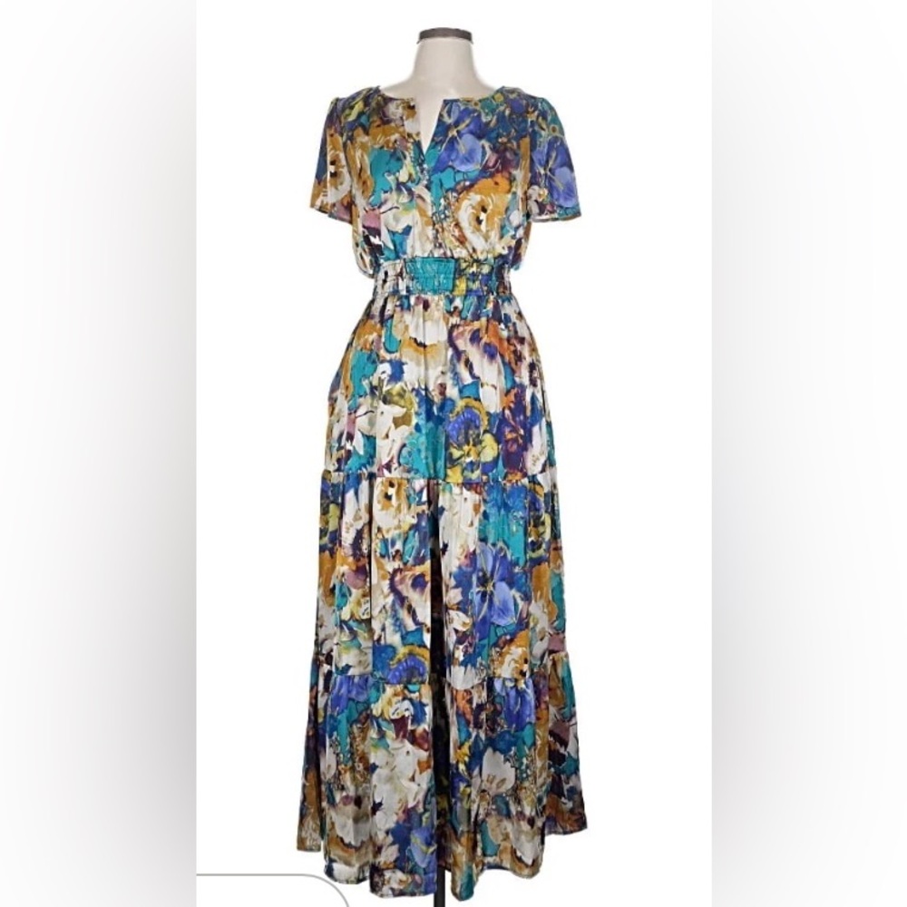 Nicole Miller New York Maxi Dress - Blue and Green Sz M